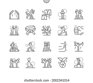 Jiu Jitsu. Punch Face. Protection Position. Karate, Fighter, Sport, Taekwondo And Fight. Pixel Perfect Vector Thin Line Icons. Simple Minimal Pictogram