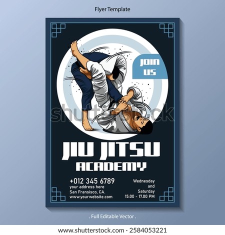Jiujitsu academy flyer template, ready for print and online flyer, full vector