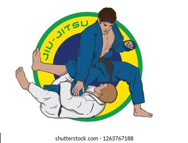 Jiu-Jitsu Athletes fighting vector in white backgrounf