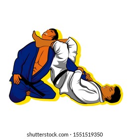 Jiu-Jitsu Athletes fighting vector in white background