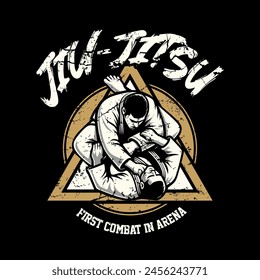 Jiu-Jitsu, Ilustración, Diseño de camiseta, Vector, Luchador, MMA