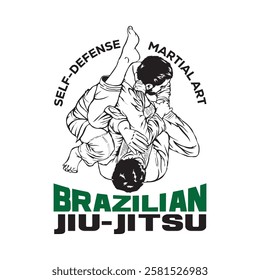 Jiu-jitsu martial art vector illustration, perfect for t shirt design and martial art training club logo design	