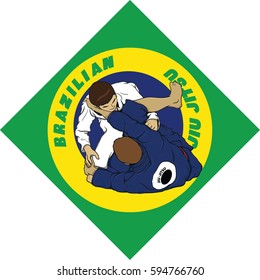 Jiujitsu Martial Arts Wrestlers Vector Illustration