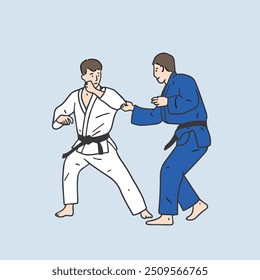 ein Jiu-Jitsu Spieler in Uniform, Jiu-Jitsu Kampfkunst Illustration. 