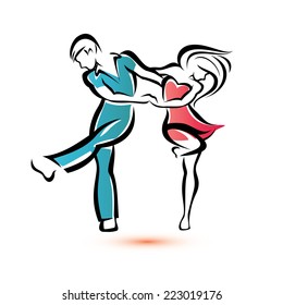 Jive Dancing Couple, Outlined Vector Sketch