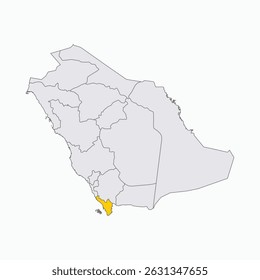 Jizan Region highlighted on Saudi Arabia map