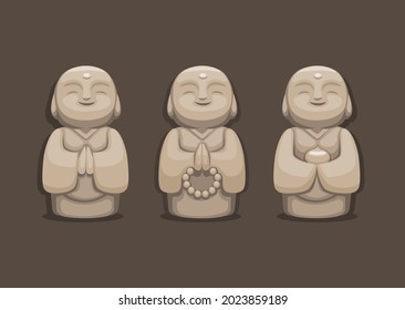 Jizo Japanese traditional Statue is guardian of children and traveler in budist religion symbol character set illustration vector 