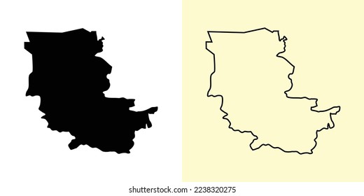 Jizzax Viloyati map, Uzbekistan, Asia. Filled and outline map designs. Vector illustration