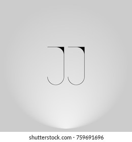 JJ Black thin minimalist LOGO Design with Highlight on Gray background.