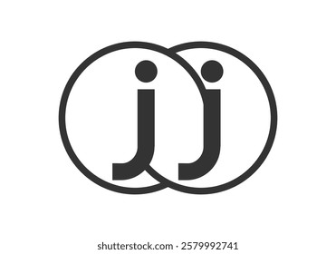 JJ business company emblem with outline rounds and letters j j. Logo template of two merged circles for brand identity, logotype. Vector Infinity symbol  and technology sign.