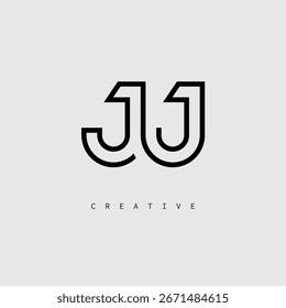 JJ Creative Letter Logo - Monograma de linha mínima em contorno preto para design de identidade de marca moderno.