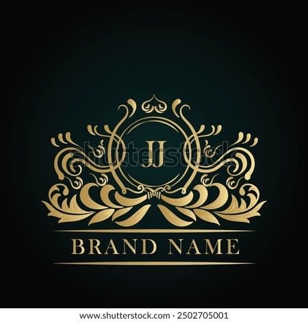 JJ golden letter logo. JJ logo initial Luxury ornament emblem. Golden template for cafe, bars, boutiques, invitations. Logo for business. Vintage elements.