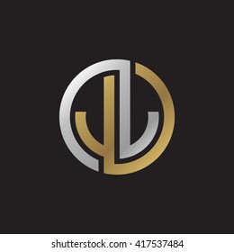 JJ initial letters looping linked circle elegant logo golden silver black background