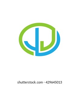 JJ initial letters looping linked ellipse logo blue green