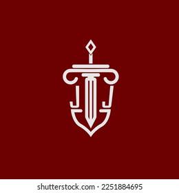 JJ initial logo monogram design for legal lawyer vector image with sword and shield