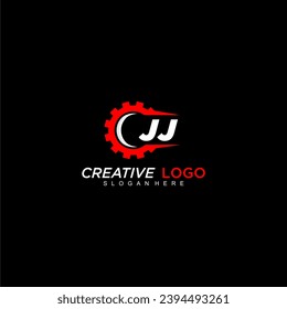 JJ initial monogram for automotive logo with gear wheel image design vector