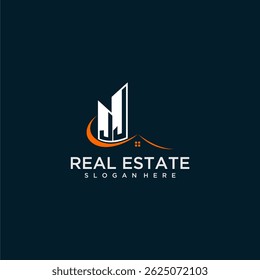 JJ initial monogram building and roof logo for real estate with creative circle style design