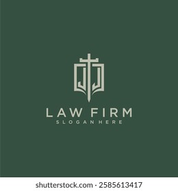 JJ initial monogram for law firm with sword and shield logo image