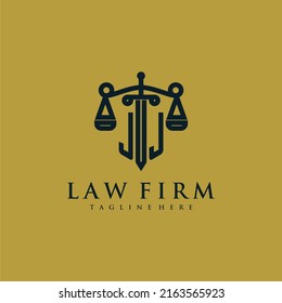 JJ initial monogram for lawfirm logo with sword and scale