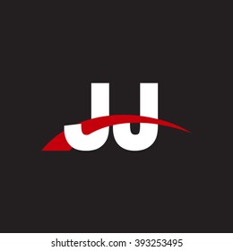 JJ initial overlapping swoosh letter logo white red black background