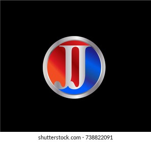JJ Letter logo Design in a circle. Blue and silver colored

