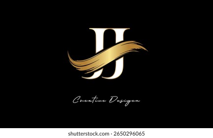 JJ Letter Monogram Logo – Elegant Gold Brush Stroke Letter mark for Luxury Branding, Fashion, Boutique  Premium Identity Design
