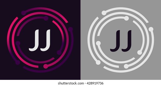 JJ letters business logo icon design template elements in abstract background logo, design identity in circle, alphabet letter