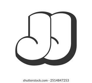 JJ logo, bubble comic lettering, rounded in graffiti style black and white silhouette. Trendy preschool J and J letter text for festival party, personal initials, children funky print and web. 