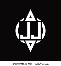 JJ Logo with circle rounded combine triangle top and bottom side design template