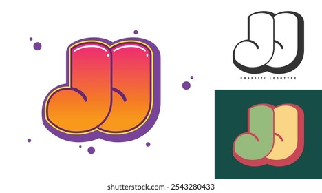 Diseño de logotipo de JJ para festival o fiesta. Letra inicial j y j en estilo graffiti. Nombre moderno creativo de la compañía de la tipografía de la fuente. 