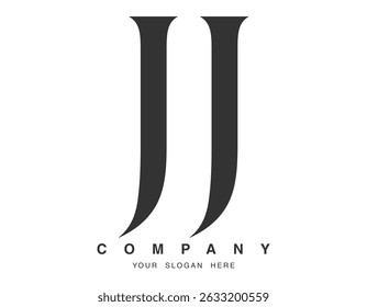 JJ logo design. Initial letter j and j serif font style. Creative classic company name typography. Trendy logotype or identity. Vector illustration.