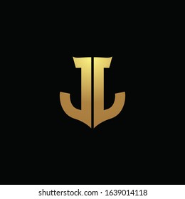 JJ logo monogram with gold colors and shield shape design template