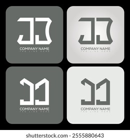 JJ polygon, hexagon, flat and simple letter logo set in one artboard. JJ minimalist and classic logo.
