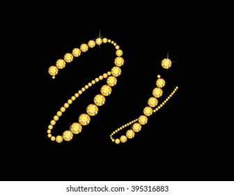 Jj in stunning Citrine Script precious round jewels, isolated on black. Vector EPS-10 file, transparency used. 