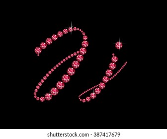 Jj in stunning Ruby Script precious round jewels, isolated on black. Vector EPS-10 file, transparency used. 