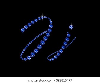 Jj in stunning Sapphire Script precious round jewels, isolated on black. Vector EPS-10 file, transparency used. 
