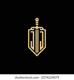 JJ vintage shield and sword initial logo in high quality professional design that will print well across any print media