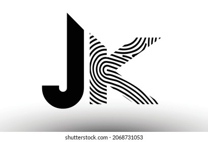 JK Fingerprint Zebra Letter Logo Design. JK Logo with fingerprint Creative Icon Vector Illustration