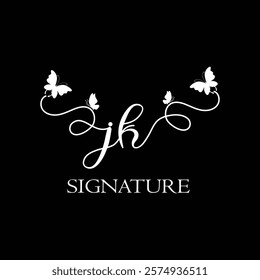 JK Handwritten initial letter, JK simple signature vector logo with butterfly shape variation, beauty, photography letter logo design. J K