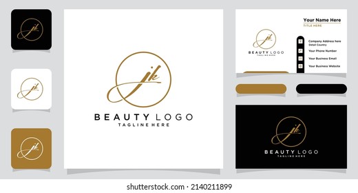 JK Initial handwriting logo vector with business card design