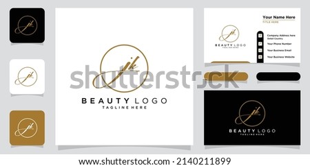 JK Initial handwriting logo vector with business card design