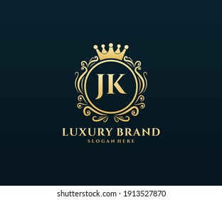 JK Letra inicial Gold caligrafía femenina floral mano trenzada heráldica monograma antiguo estilo vintage diseño logotipo de lujo estilo antiguo.