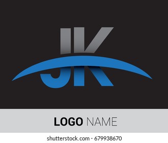 JK initial logo company name colored grey and blue swoosh design.