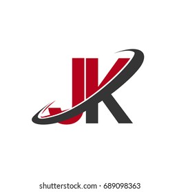 JK initial logo company name colored red and black swoosh design, isolated on white background. vector logo for business and company identity.