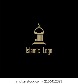 JK initial monogram for islamic logo with mosque icon design