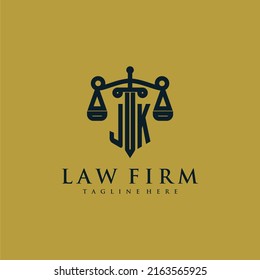 JK initial monogram for lawfirm logo with sword and scale
