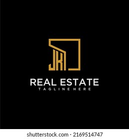 JK initial monogram logo for real estate design with creative square image