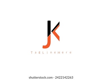  JK   initial overlapping swoosh letter logo white background
