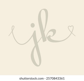 JK initial wedding monogram calligraphy vector illustration. Hand drawn lettering j and k love logo design for valentines day poster, greeting card, photo album, banner print or tattoo.