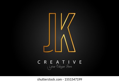 JK Letter Design Logo Concept with gold Colors. Letter JK Logotype Shiny Vector Illustration